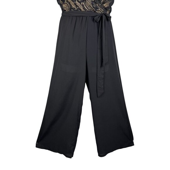 Worthington Womens S Black Lace Bodice Cap Sleeve Wide Leg Jumpsuit Stretchy - Picture 6 of 16